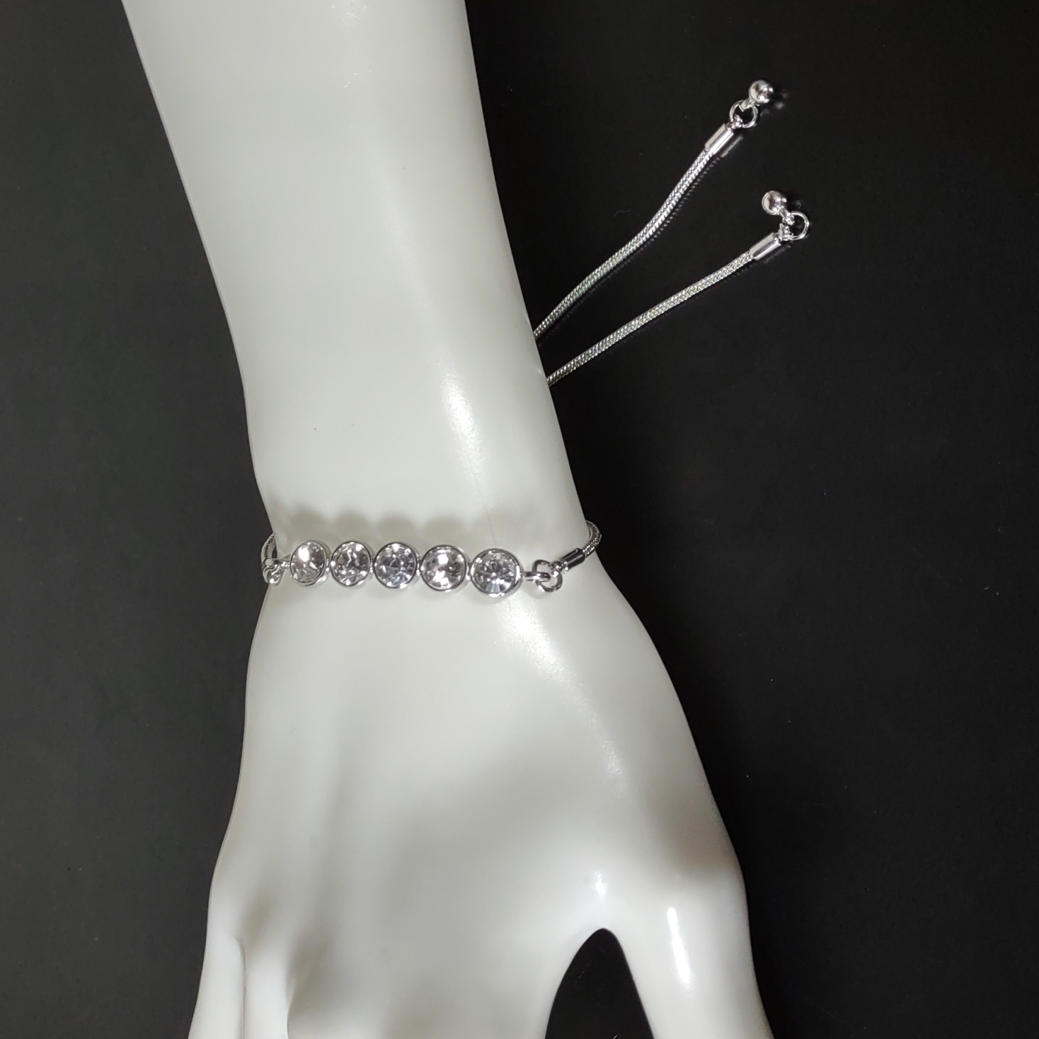 Absolute Cubic Zirconia/Silver Clad Bolo Bracelet